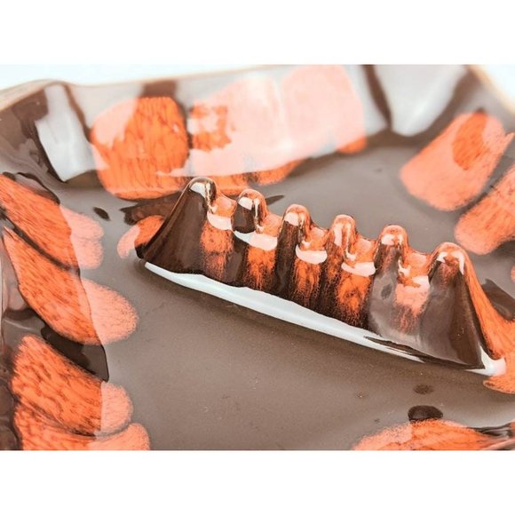 Vintage MCM Orange Lava Fire Ashtray | Large 1960s Porcelain California Pottery - Picture 6 of 10